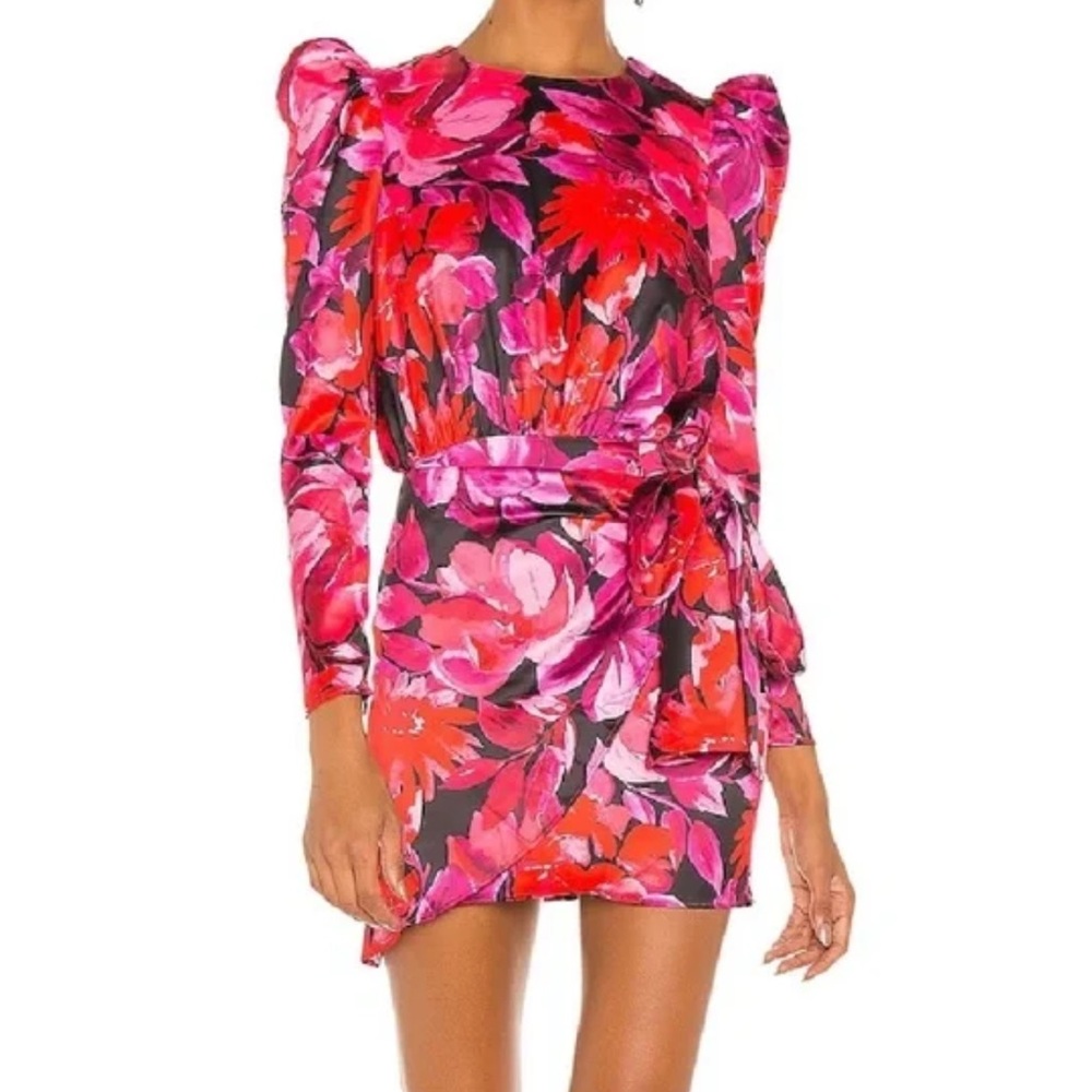 NBD Floral Puff-Sleeve Mini Dress in Red & Pink ❤️🩷